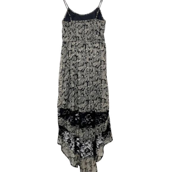 BAND OF GYPSIES Paisley Midi Dress High-Low Sleeveless Lace-Trim Black Cream XS - Picture 4 of 9